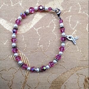 925 Sterling Silver & Crystal Bead ~ End Breast Cancer Bracelet